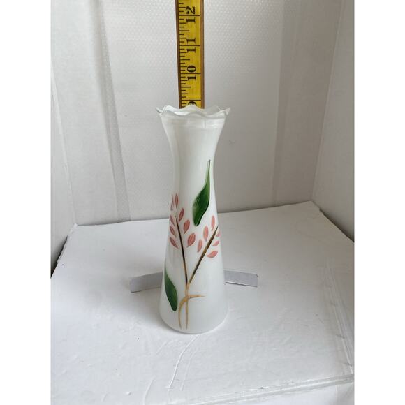 Vintage Bartlett Collins Bud Vase Hand Painted White Blown Glass Floral 9” - Picture 8 of 11